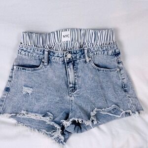 NYC Blue Denim Shorts Women's Striped Waistband‎ Casual Summer Shorts